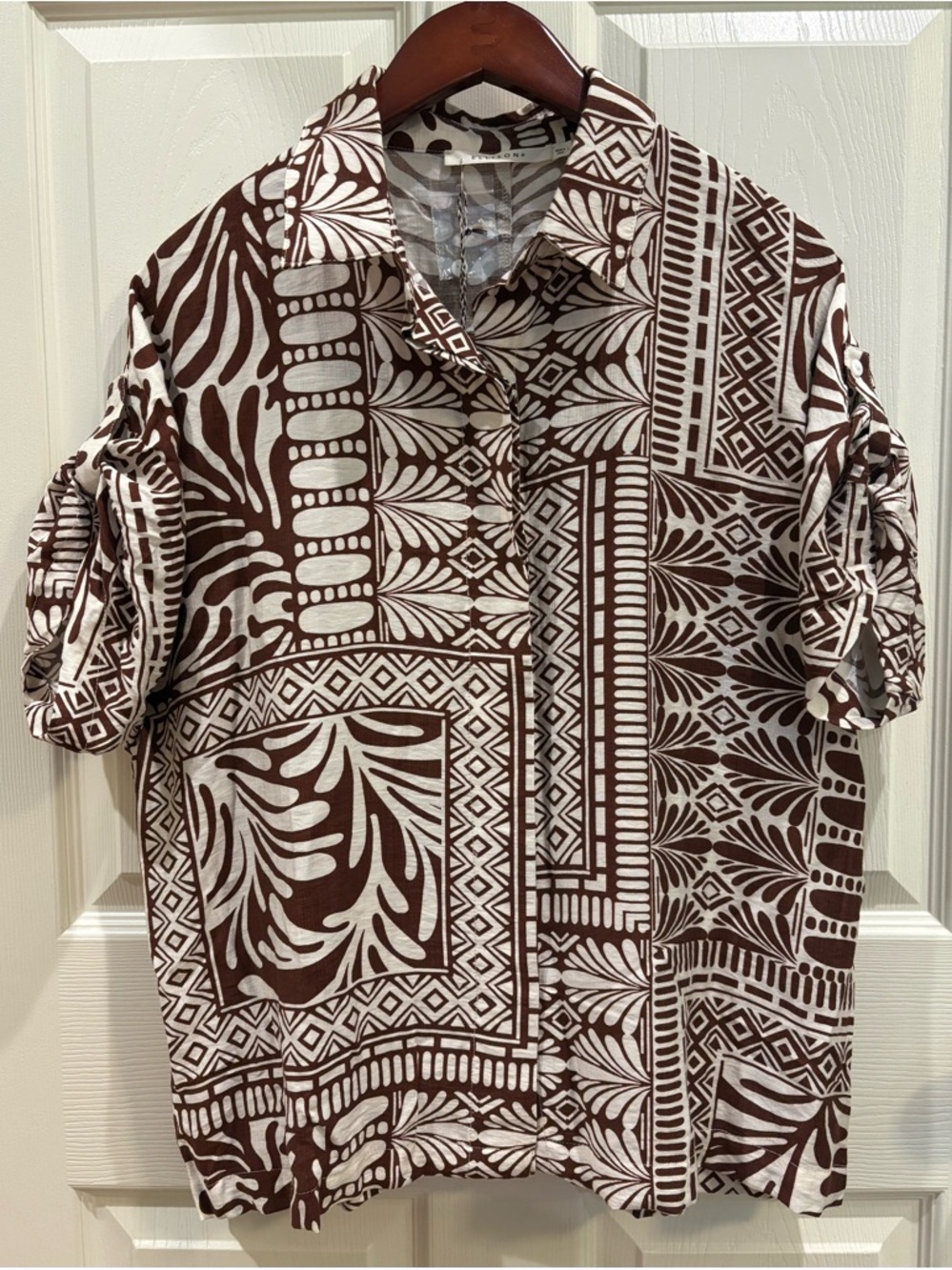 Ellison Brown and Cream Patterned Short-Sleeve Button-Down Shirt